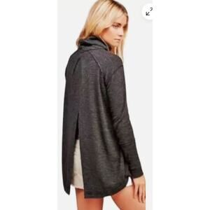 We The Free People Large Sweater Gray Cotton Blend Split Back Turtleneck